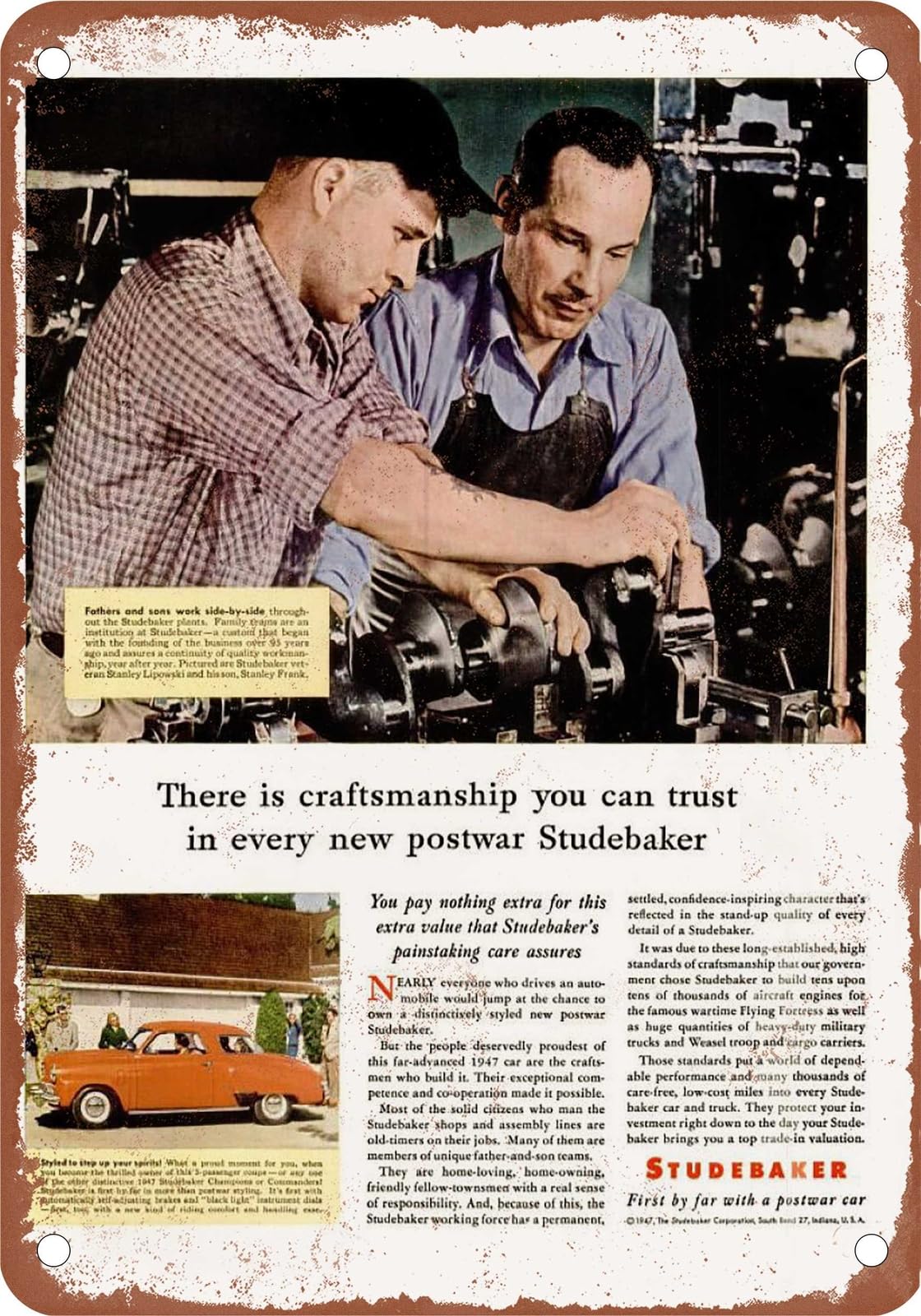 METAL SIGN - 1947 Studebaker Vintage Ad 01 - Old Retro Rusty Look home decor