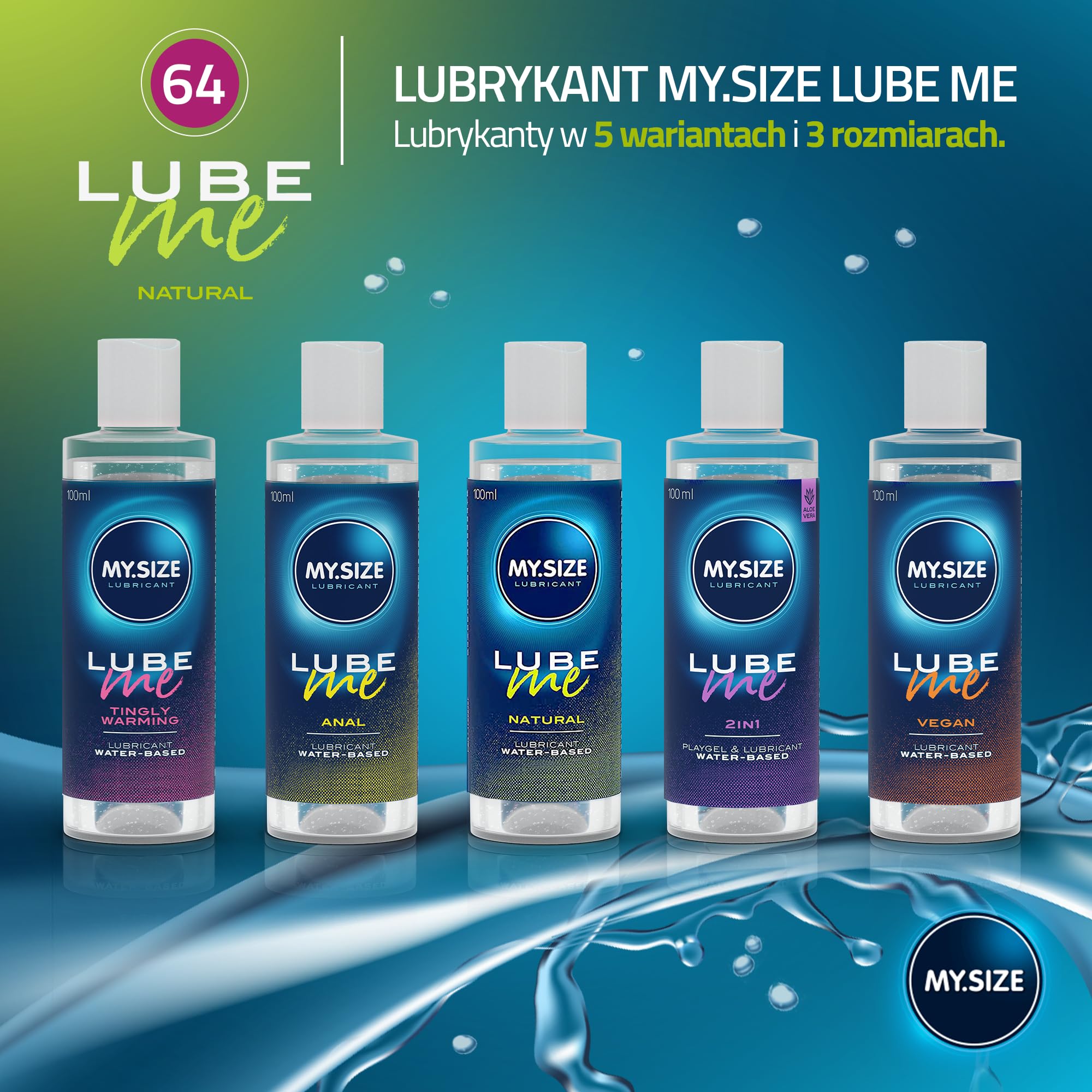 Zestaw promocyjny: prezerwatywy MY.SIZE 64 mm, 10 szt. + naturalny żel nawilżający MY.SIZE 100 ml + świeca do masażu MY.SIZE