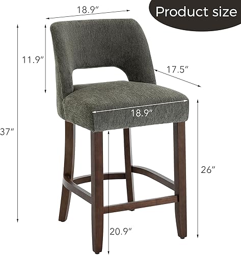 Miniatura 2 de VKNOW Juego de 4 taburetes de bar, taburetes de bar tapizados de altura de mostrador, taburetes de mostrador modernos con patas de madera para isla