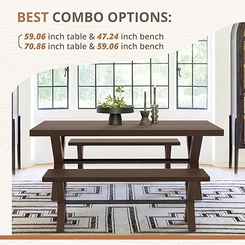 Miniatura 7 de Banco de comedor de 47 pulgadas con construcción de madera maciza banco de cocina de granja con grano de madera natural para el hogar y la cocina