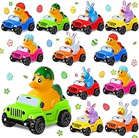 ANGGIKO 24PCS Easter Rubber Ducks for Jeeps Ducking: 12 Ducks + 12 Vibrant 3.5" Off-Road Cars, Basket Stuffers, Egg Fillers, Party Favors