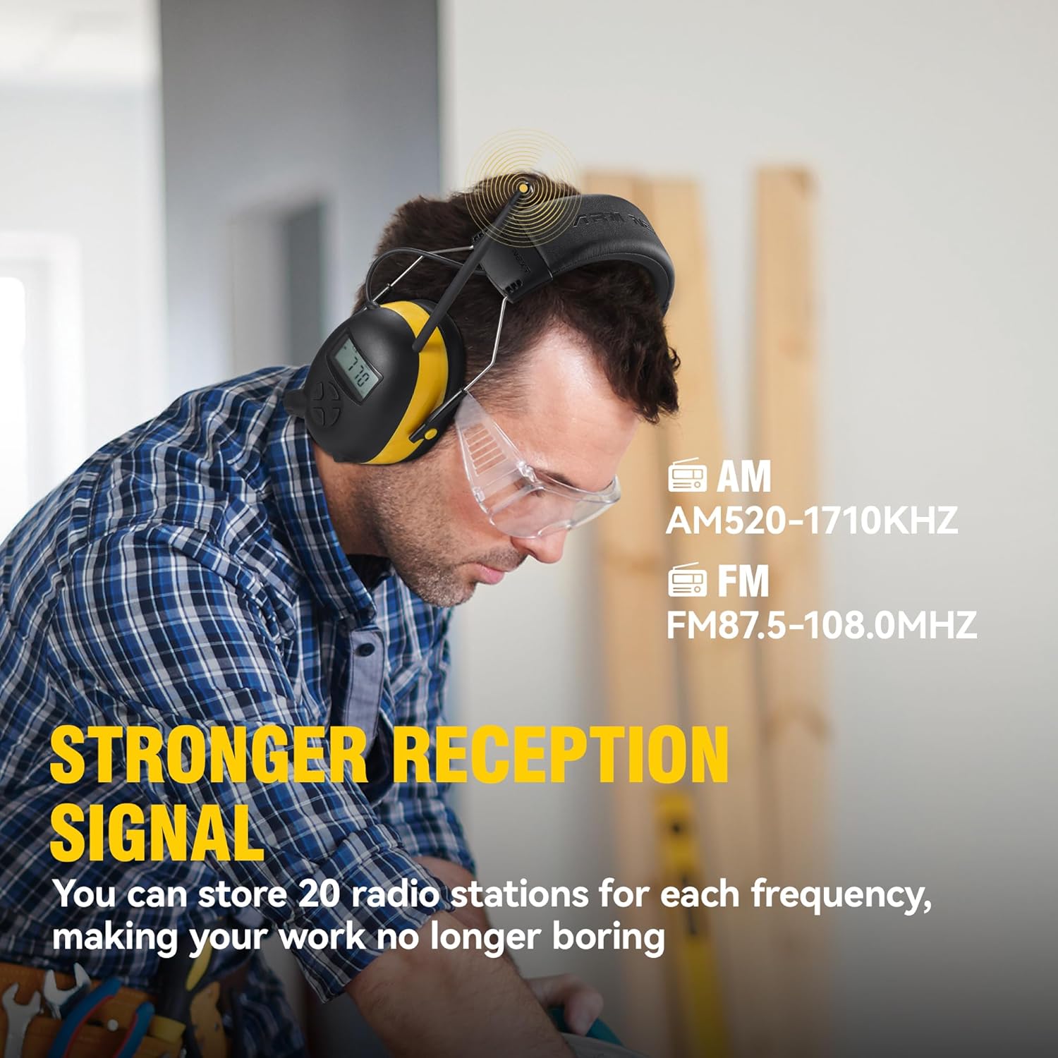 AM/FM Radio Headphone with Digital Display,Ear Protection Noise Reduction Earmuffs,Comfortable Hearing Protector