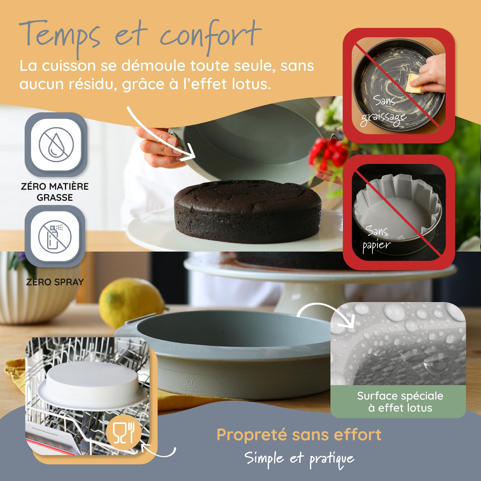 Backefix Backform 20 cm rond Ø Kuchenform Silikon rond | anti-haftend sans einfetten flexible, pour Tortenboden ou als Auflaufform | altbewährt, sain, sans BPA, lebensmittelecht | gris