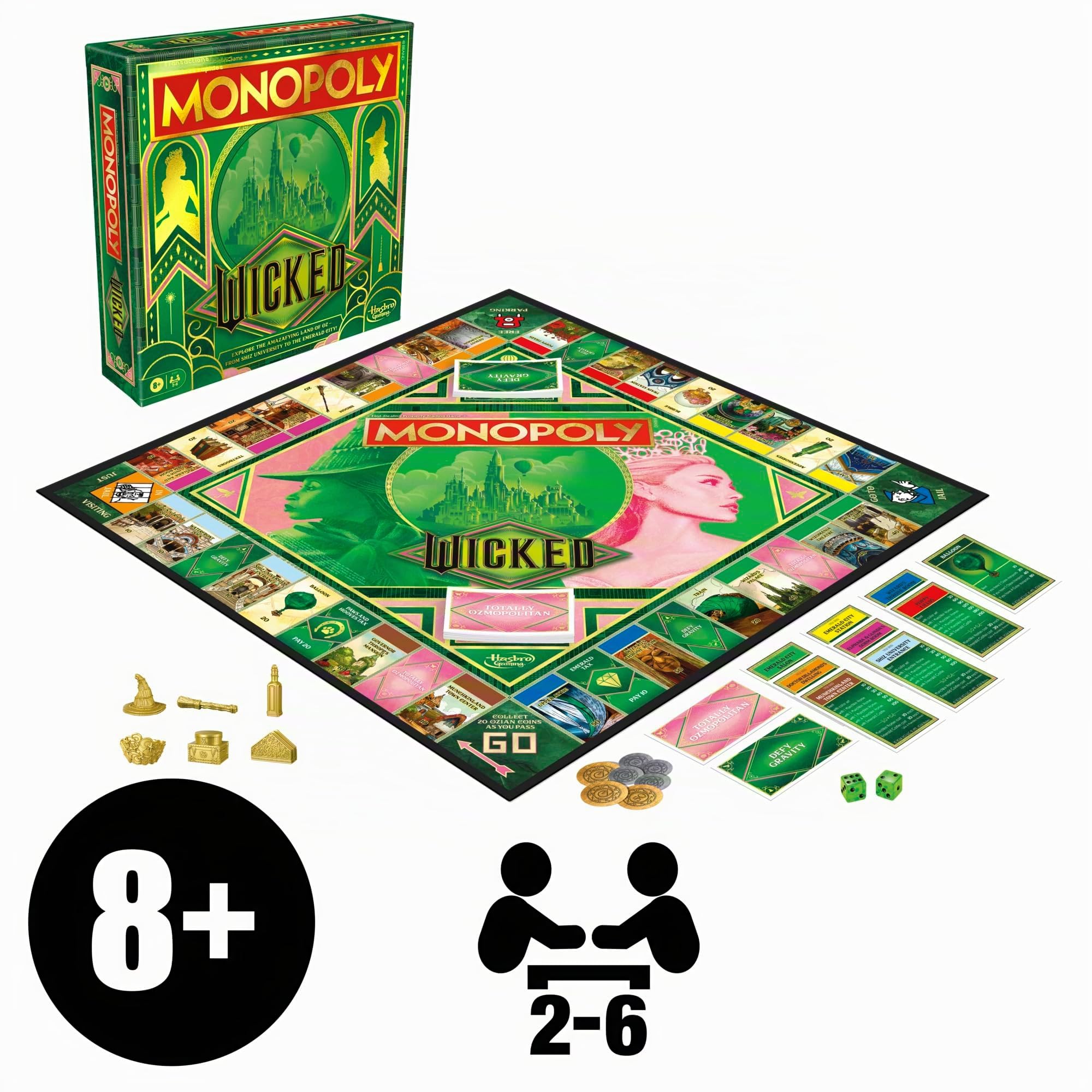 Monopoly Wicked Edition Jeu de société inspiré du Film | À partir de 8 Ans | 2 à 6 Joueurs | 30 Minutes | Jeux familiaux pour Enfants, Adolescents et Adultes