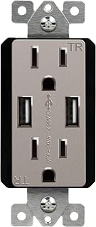 TOPGREENER High Speed USB Wall Outlet, 15A Tamper-Resistant Receptacles, Compatible with iPhone, Samsung Galaxy, LG, HTC & Other Smartphones, UL Listed, TU2154A-NK, Nickel