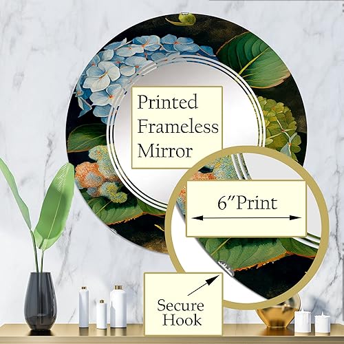 Miniatura 8 de DesignQ Blue Retro Hydrangena III - Espejo de tocador, espejos de baño, espejos de pared para sala de estar, dormitorio, espejo ovalado, grande, 20