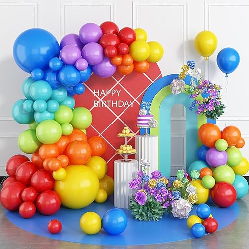 Kit de arco de globos de arco iris, globos de cumpleaños de arco iris, azul, amarillo, naranja, morado, rojo, verde, 5, 10, 18 pulgadas, kit de