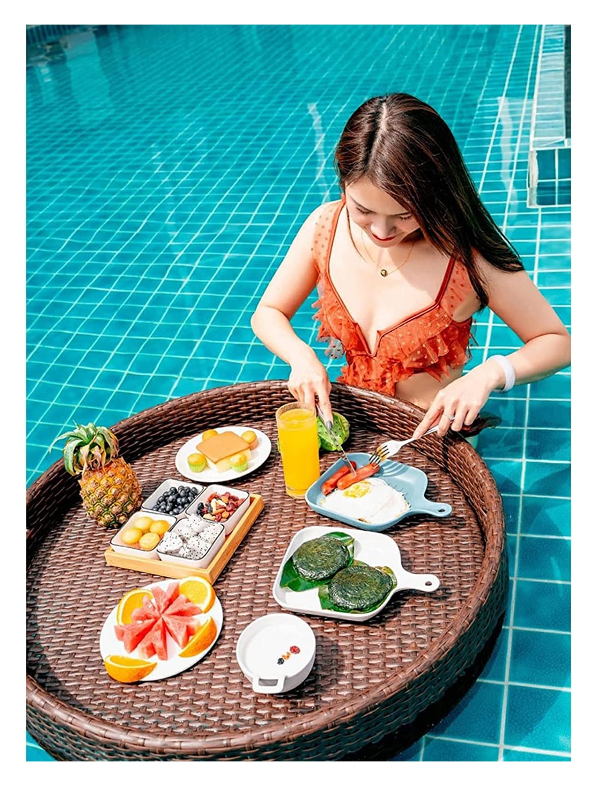 bandejas flotantes. Bandeja Flotante Negra for Servir Mesa y Barra, 60 x 15 cm, Bandeja Flotante de ratán for Servir Bebidas en la Piscina.(Yellow,80x15cm)