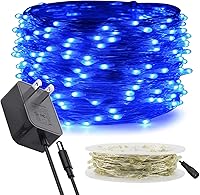 Vista 46 de RUICHEN Guirnalda de luces LED con cable plateado de 99 pies, 300 luces LED con carrete, color naranja