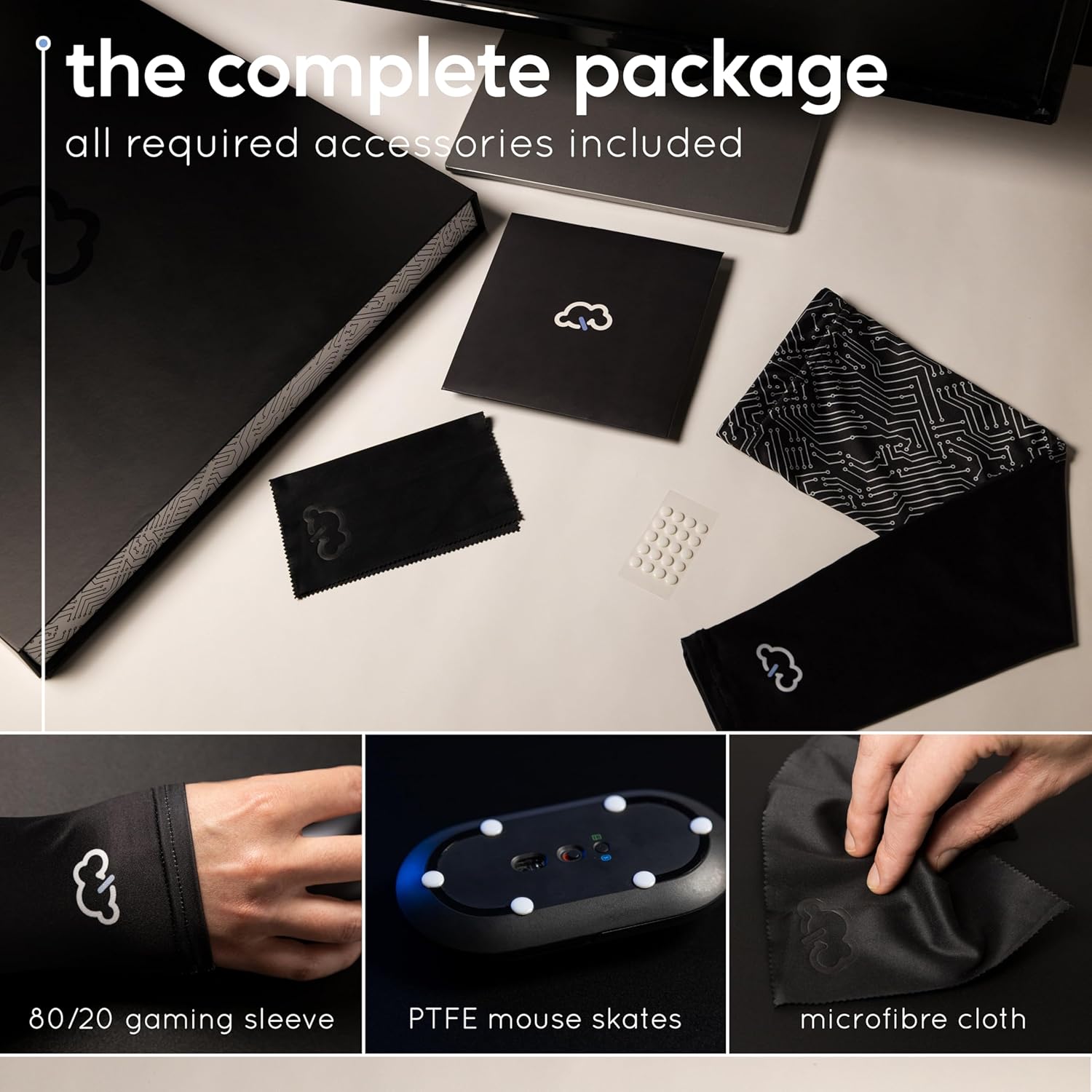 Qloud Glass Mouse Pad Large, Pro Esports Glass Mousepad Gaming Pad for Speed and Precision, Glasspad Mousepad Includes Gaming Sleeve, Ice Dot Skates and Microfiber Cloth, 17.72" x 14.96" (02 - White)