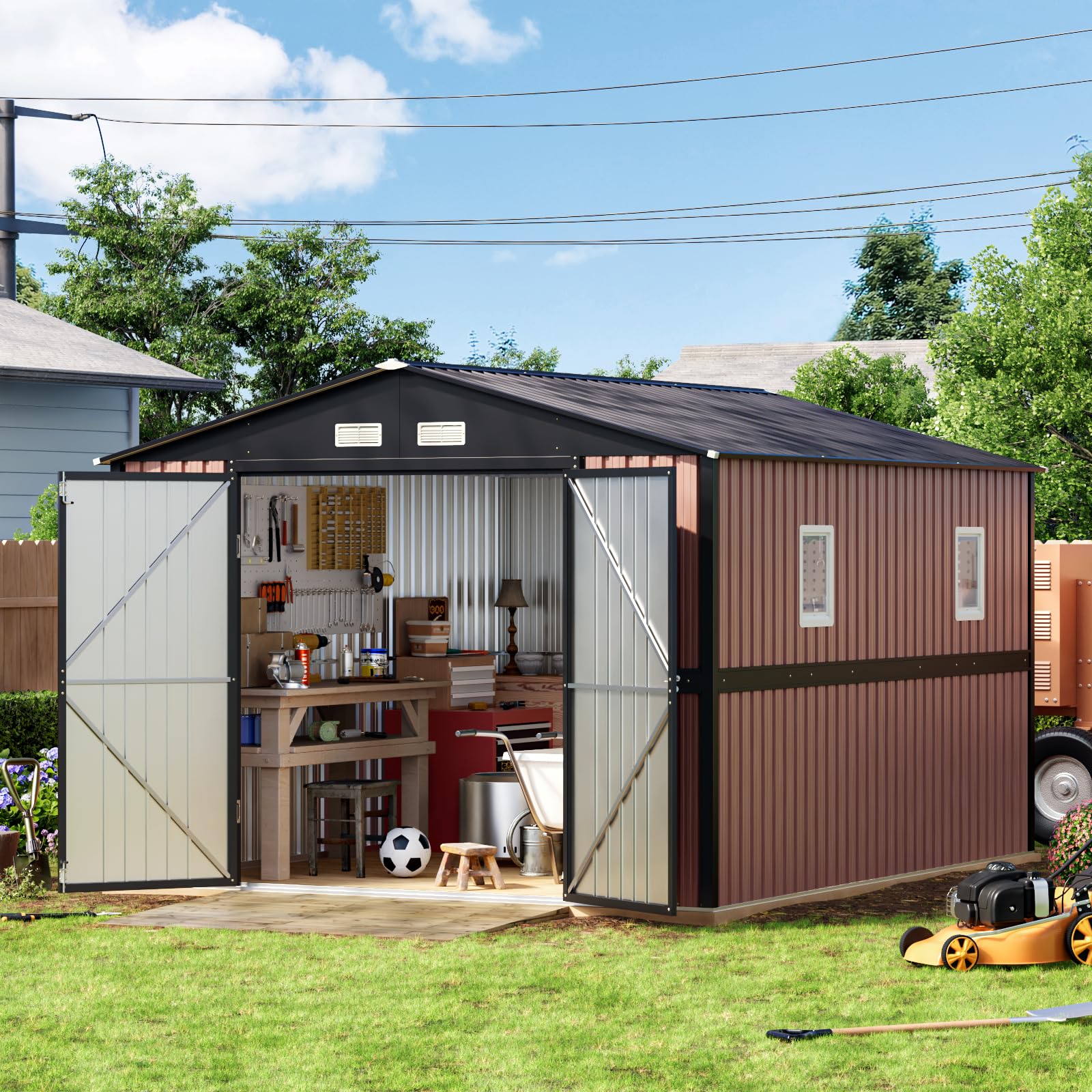 Amazon.com : Panovue 10X12 FT Outdoor Metal Storage Shed with