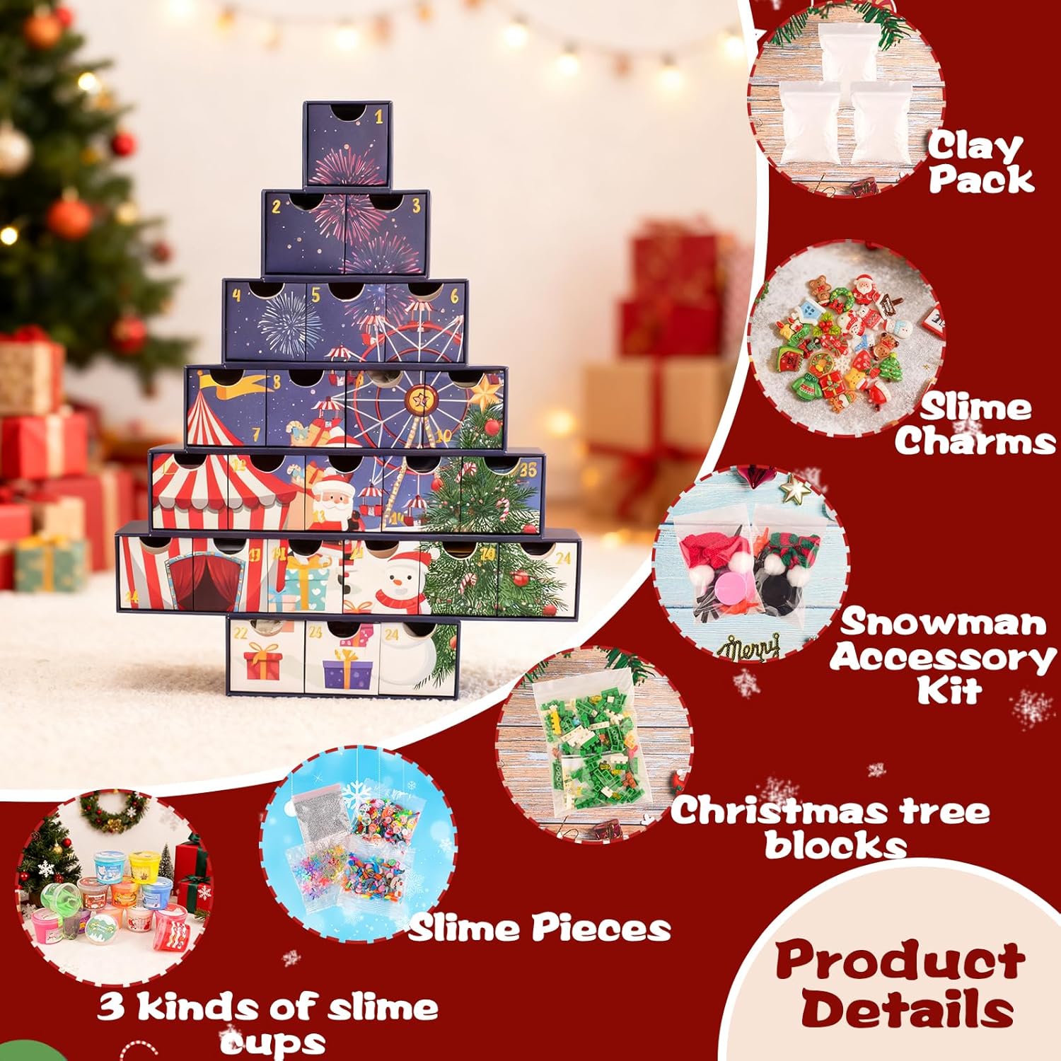 Christmas Tree Slime Advent Calendar 2025, Party Favors, Stocking Stuffers, 24 Days Surprise Slime Kit for Teens Boys Girls 5 6 7 8 9 10 11 12, Goodie Bag Stuffers, Christmas Gifts for Kids