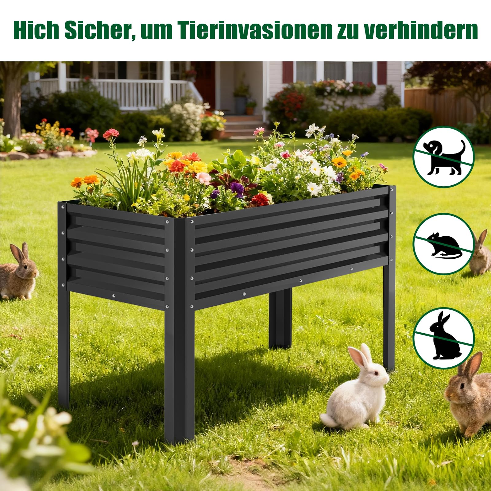 SUNYRISY Hochbeet Metall Blumenkasten für Balkon und Garten 116x60x80cm