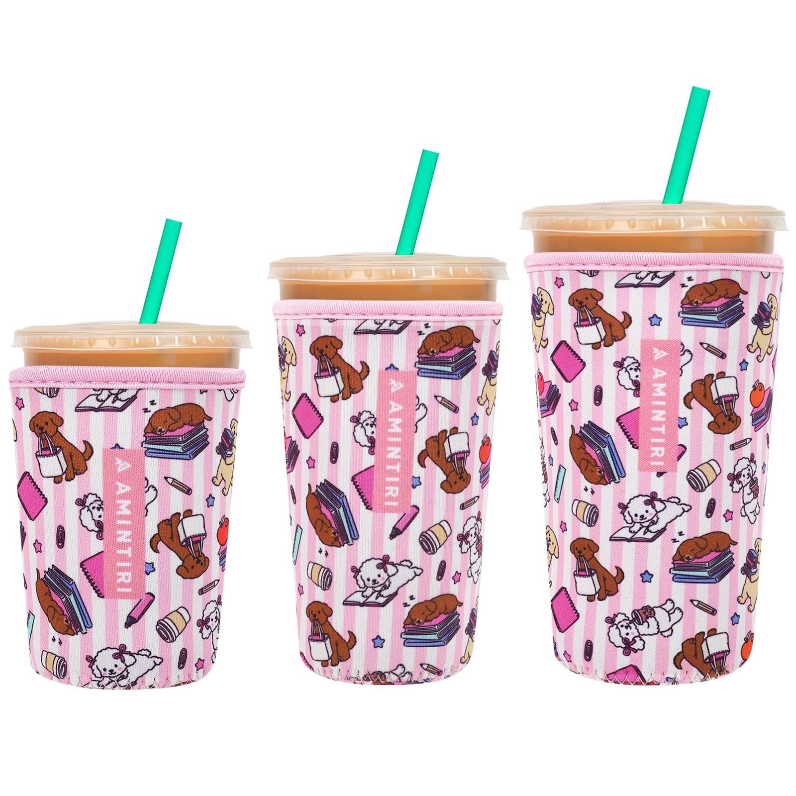 3 Pack Reusable Insulator Neoprene Sleeve for Iced Coffee &amp; Cold Soda
