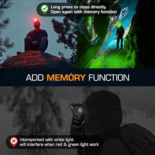 Miniatura 4 de EverBrite Linterna frontal recargable, paquete de 2 faros para niños con luz blancarojaverde y función de memoria, lámpara de cabeza para adultos y