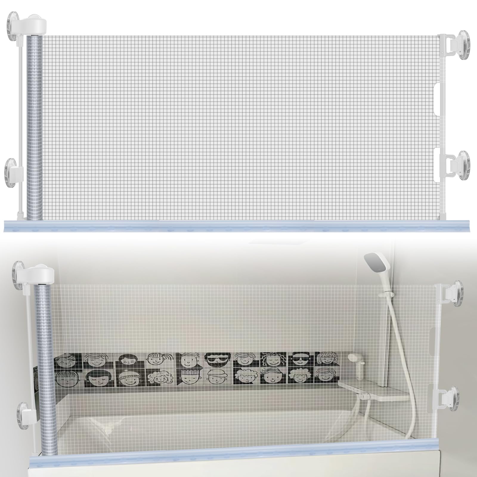 Retractable Bathtub Splash Guard for Tub Kids, Bath Splash Guard for Toddlers Kids Baby, Baby Gate with Clear & Locked Design, No Mess Water Spill in Bathroom