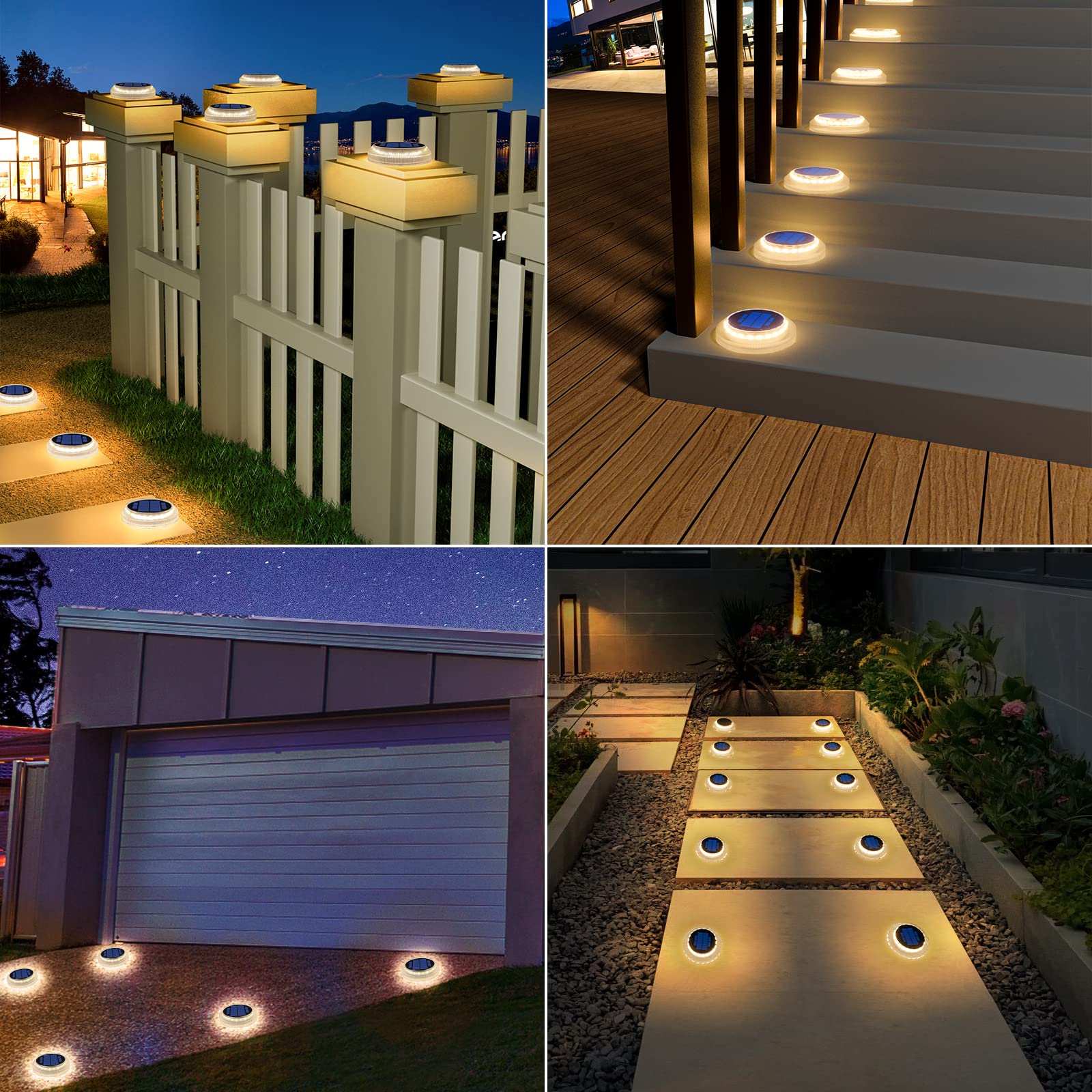 YiLaie Luz Solar Exterior, Solares LED Jardin 360° Lámparas de Escalera IP68 Resistente al Agua con On/Off Automático, Blanco Cálido 2700K, 4 piezas