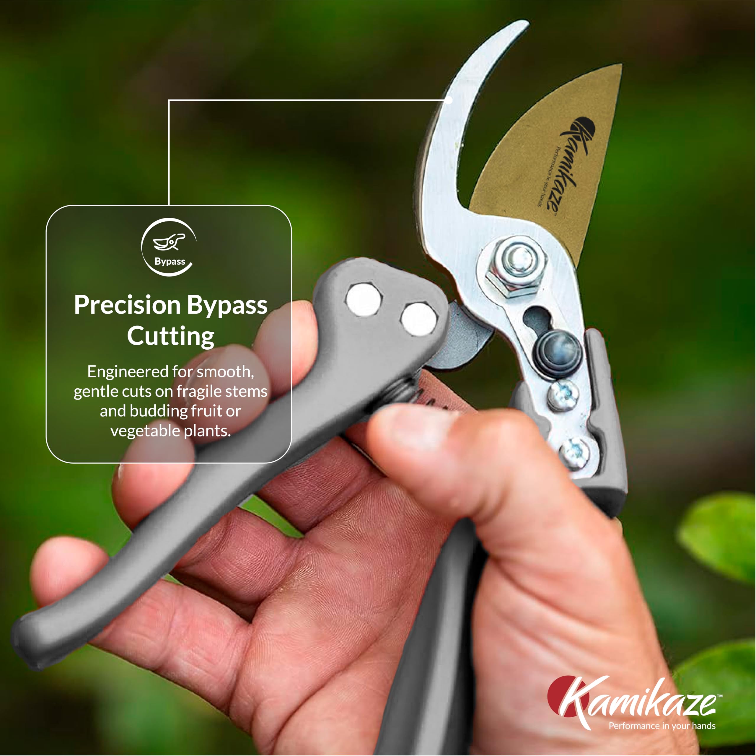 KAMIKAZE - Tijeras de podar profesionales resistentes para jardinería, mango ergonómico cómodo, hoja de derivación SK5 de acero de alto carbono, corta ramas de hasta 1 pulgada, cortaúñas de jardín
