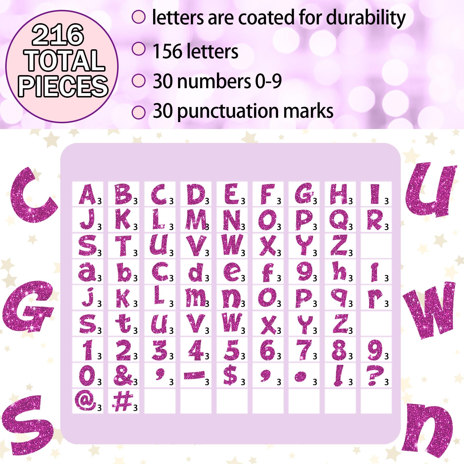 Snapklik.com : 216 Pcs Glitter Bulletin Board Letters 4 Inch For Classroom