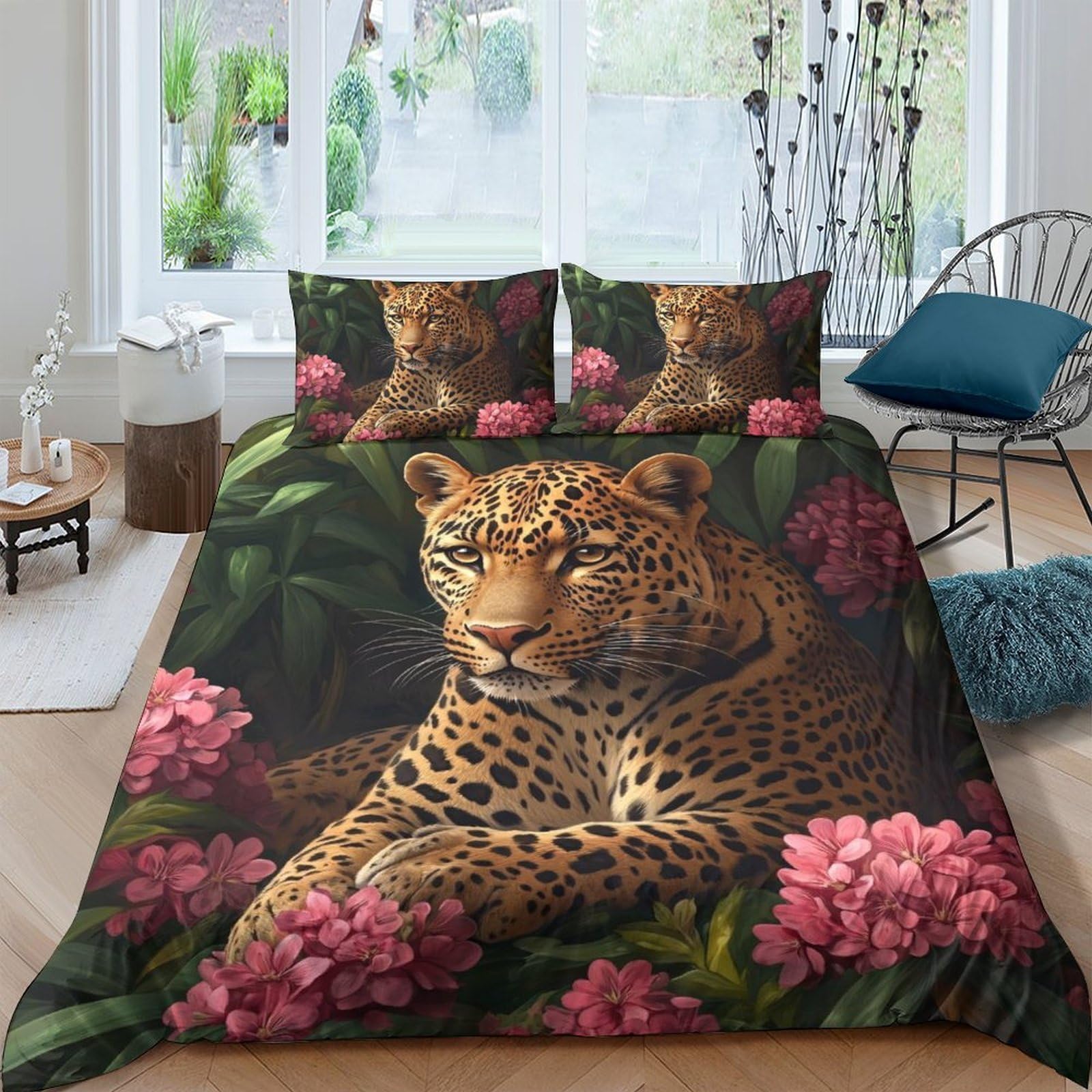 Ctjqhvkz Style-10 3D Printed Leopard Floral Fitted Sheet Microfiber Anti-Slip Bed Cover For Bedroom Guest Room Decor Easy Care Single（135X200cm）