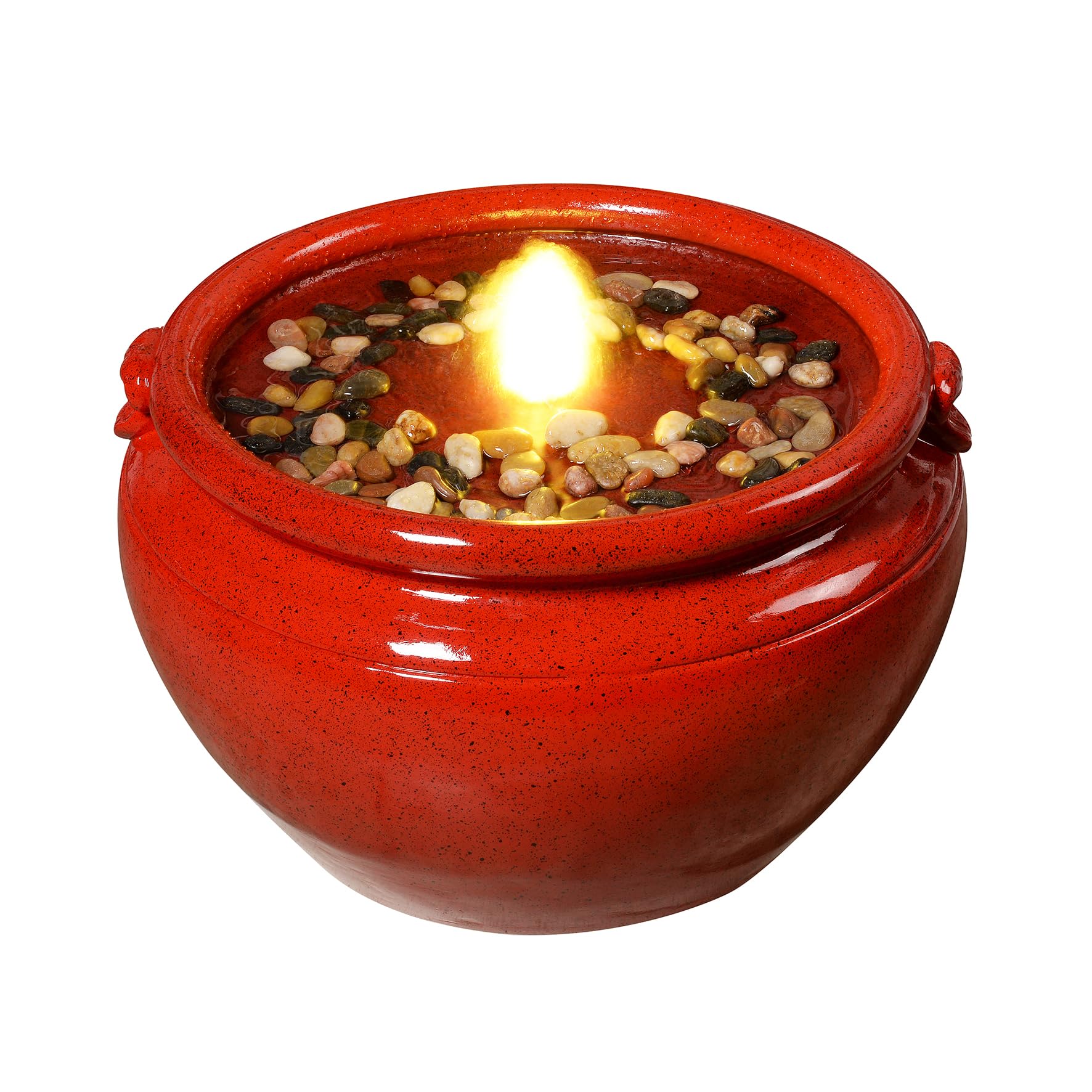 MSEONWXI Red Glazed Resin Outdoor Water Fountain with LED Lights - Modern Garden Fountain for Patio Decor, Rustic Design Water Feature with River Rocks for Yard 24396