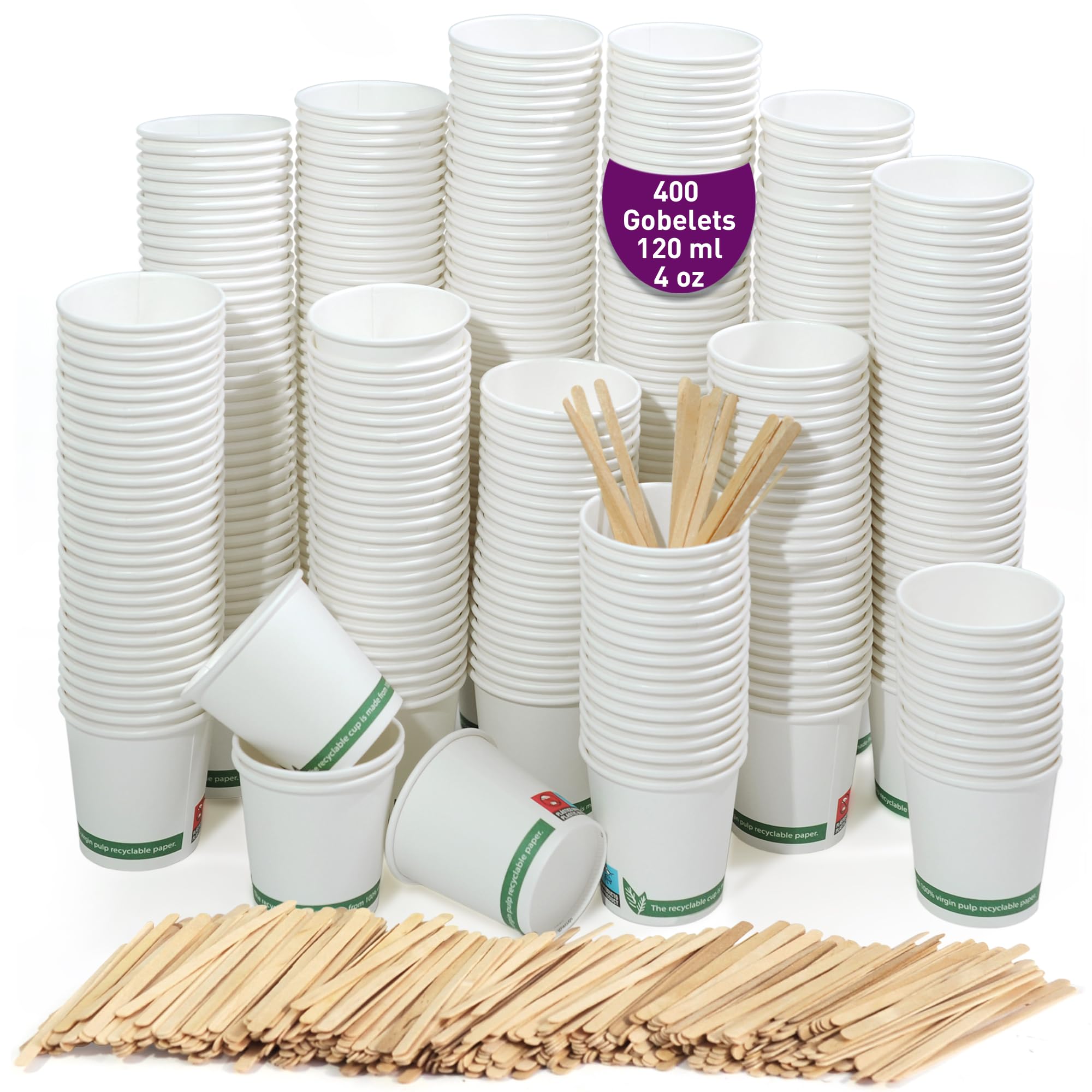 100 Gobelets En Carton Verts Jetables - 200 Ml, Résistants à La Chaleur (70°C) - Écologiques, Pour Café, Thé, Boissons