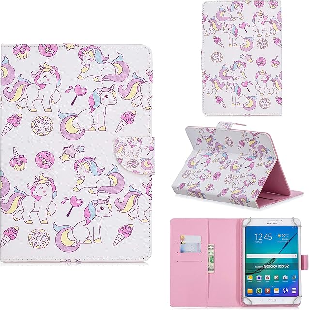 Case for 9 - 10.1 Inch Tablet, Flip Case for Huawei MediaPad T3 T5/M5 Lite 10, Galaxy Tab A 10.1 inch /Tab E 9.6 Inch, iPad 9.7 2018, Asus ZenPad 10, Lenovo Tab 4 X304F /Tab X103F, Unicorn.