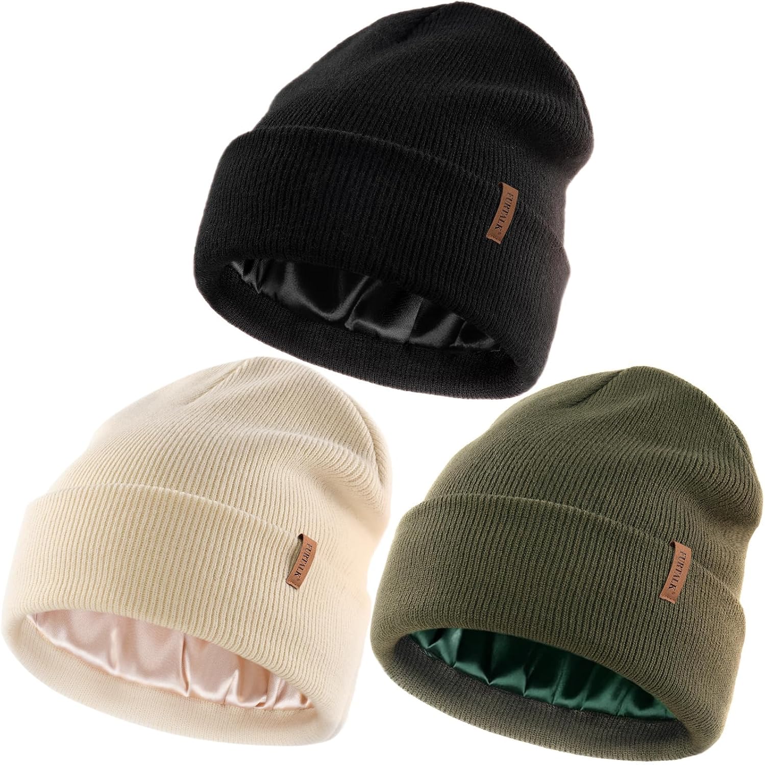 FURTALK Womens Winter Warm Satin Lined Beanie Hats Silk Lining Unisex Knit Slouchy Caps