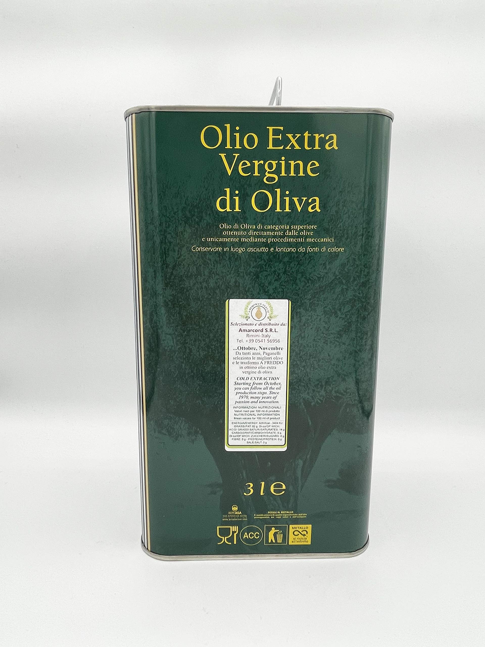 Paganelli Olio Extra vergine d'Oliva di categoria superiore tanica da 3LT 100% italiano Made In Italy