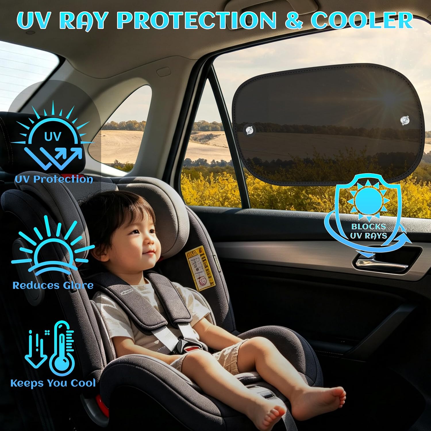 Car Window Shades, 2 Pack Car Sun Shade for Baby with Suction Cups for Side Window, 19.7"x11.8" Universal Sunshade for Heat/UV Block for Baby/Kids/Pets, Car Camping Accessories