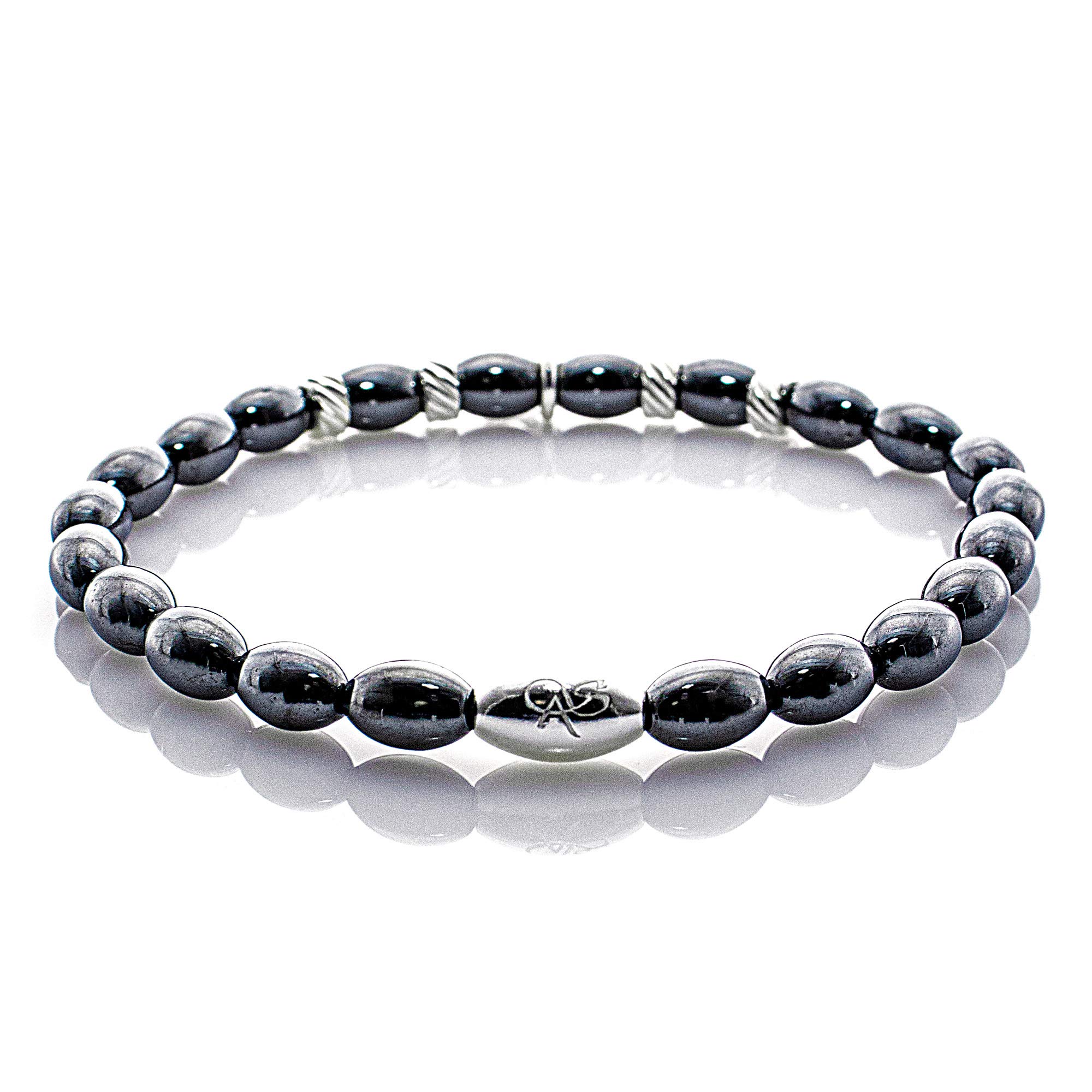 Bracciale in argento sterling 925 con ematite Bracciale con perline Ciondolo in canna di fucile Croce 6 mm (Liscio)