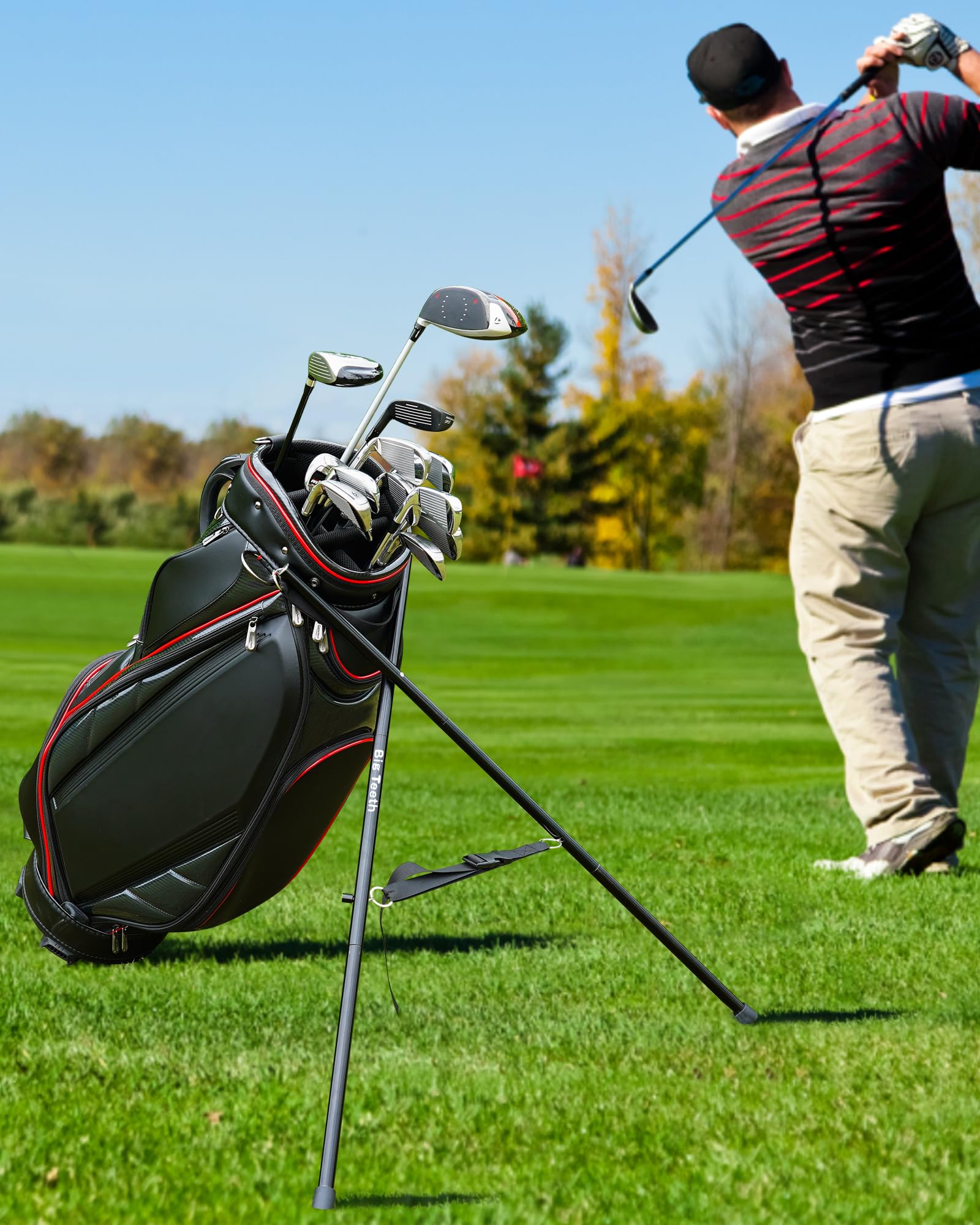 Golftaschenständer Befestigung für Einkaufswagen/Sonntag/Tragetaschen, leicht, aktualisiert, zusammenklappbar, tragbares Zubehör, faltbare Beine, schwarz
