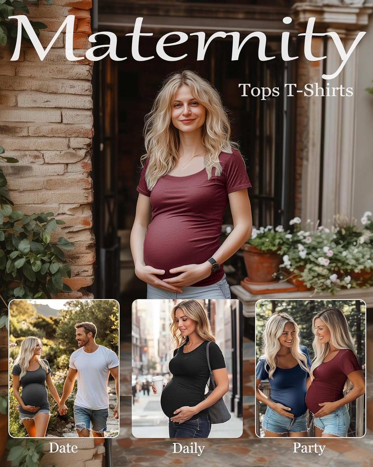 Huukeay 4 Pack Women's Maternity Shirts Scoop Neck Maternity Top Short Sleeve Casual Tee Side Ruched Pregnancy Clothes