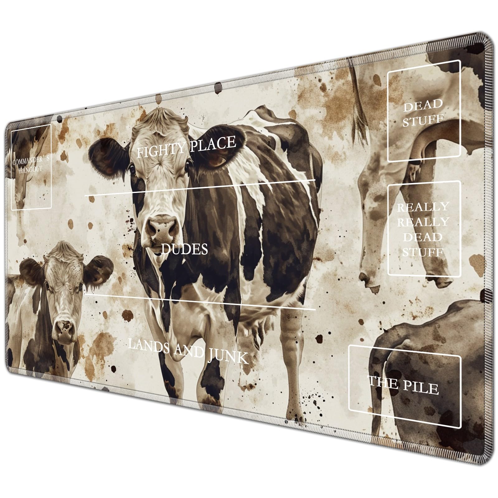 JANENFNA TCG Playmat with Magic Zones 24 x 14 inches Mousepad Compatible for MTG TCG Trading Card Game Play Mats Smooth Rubber Surface Magic The Gathering Play Mat, Cow
