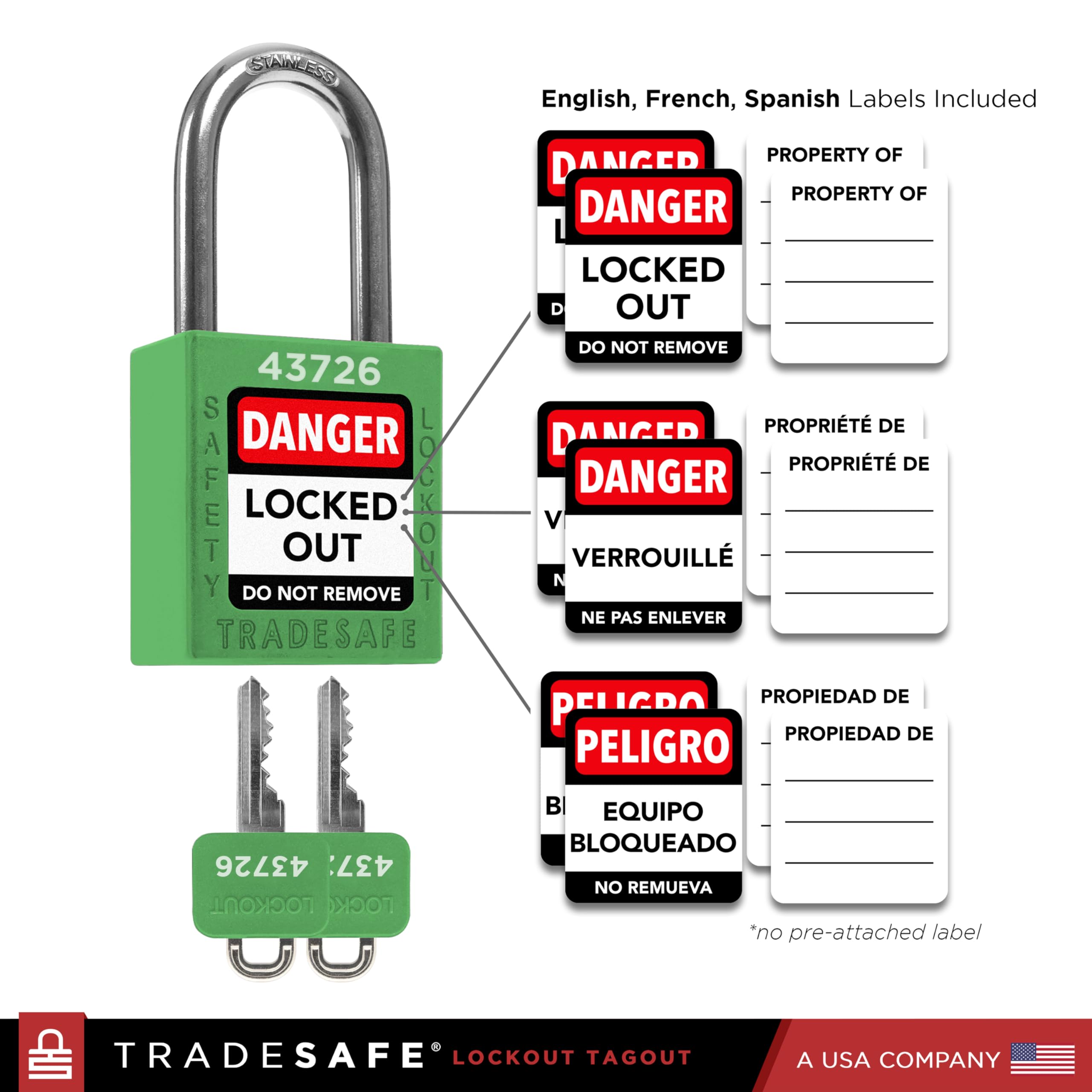 TRADESAFE Juego de cerraduras de bloqueo – 10 candados verdes con llave igual, 2 llaves por cerradura, cerraduras Loto compatibles con OSHA para estaciones de etiquetado de bloqueo, grado premium