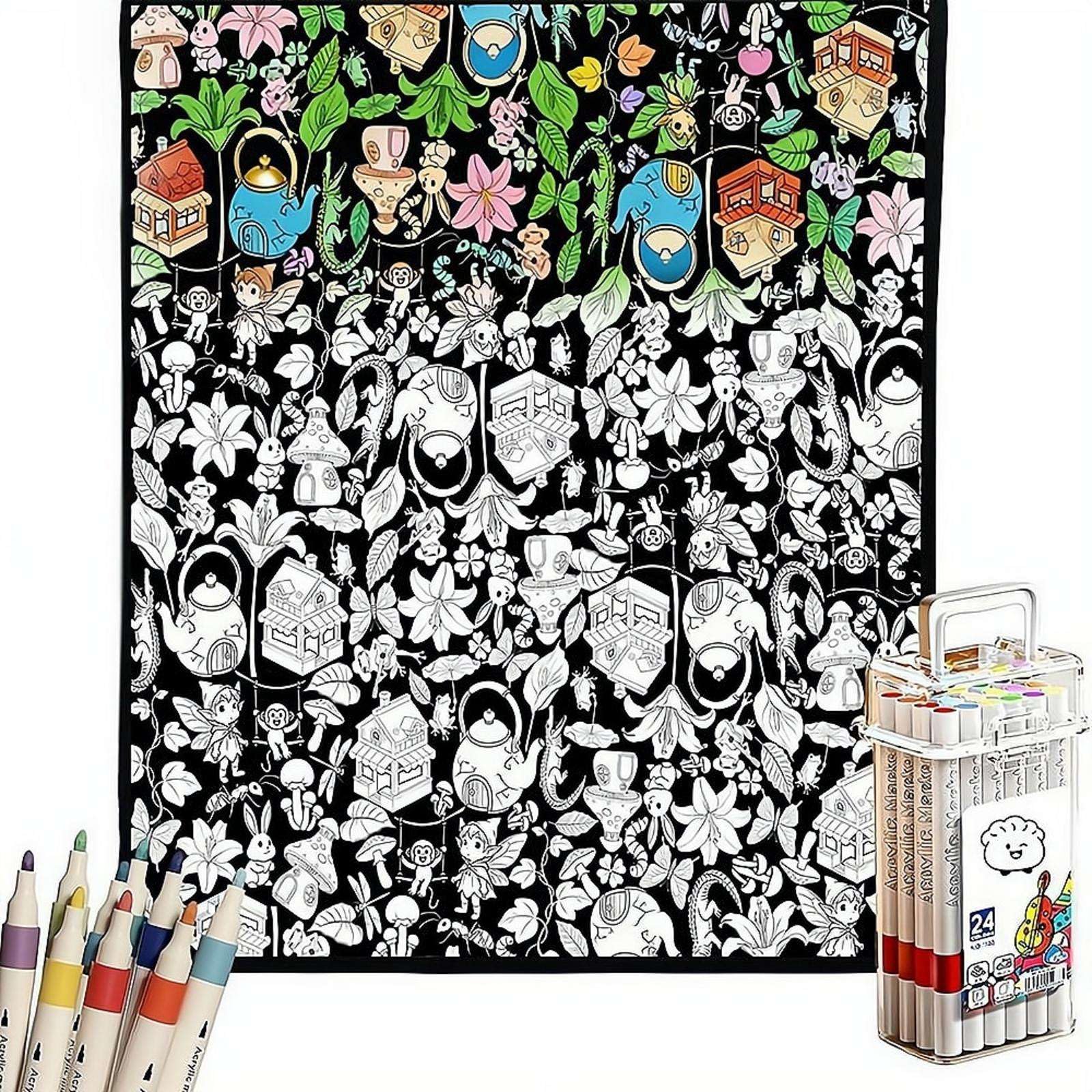 DIY Coloring Blanket with 24 Markers,Color Your Own Blanket Fabric Markers,Soft Cozy Drawing Throw Blankets,Washable Cozy Coloring Blankets Kit,Creative Fabric DIY ColorBlanket for Home Decor