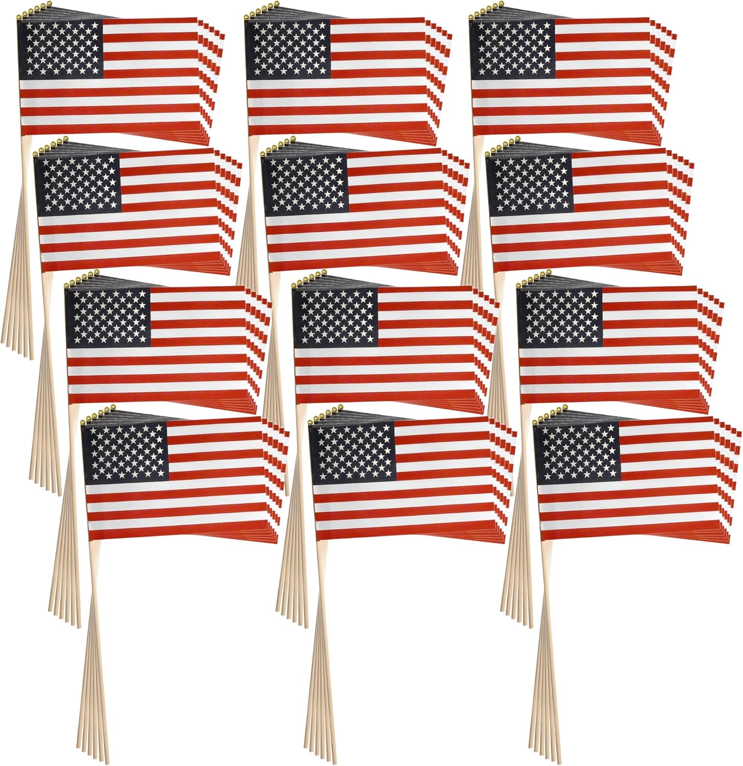 72 Patriotic American Flags on Sticks! 12"x7" Flag - 15.75" Stick - Outdoor or Indoor! (72)