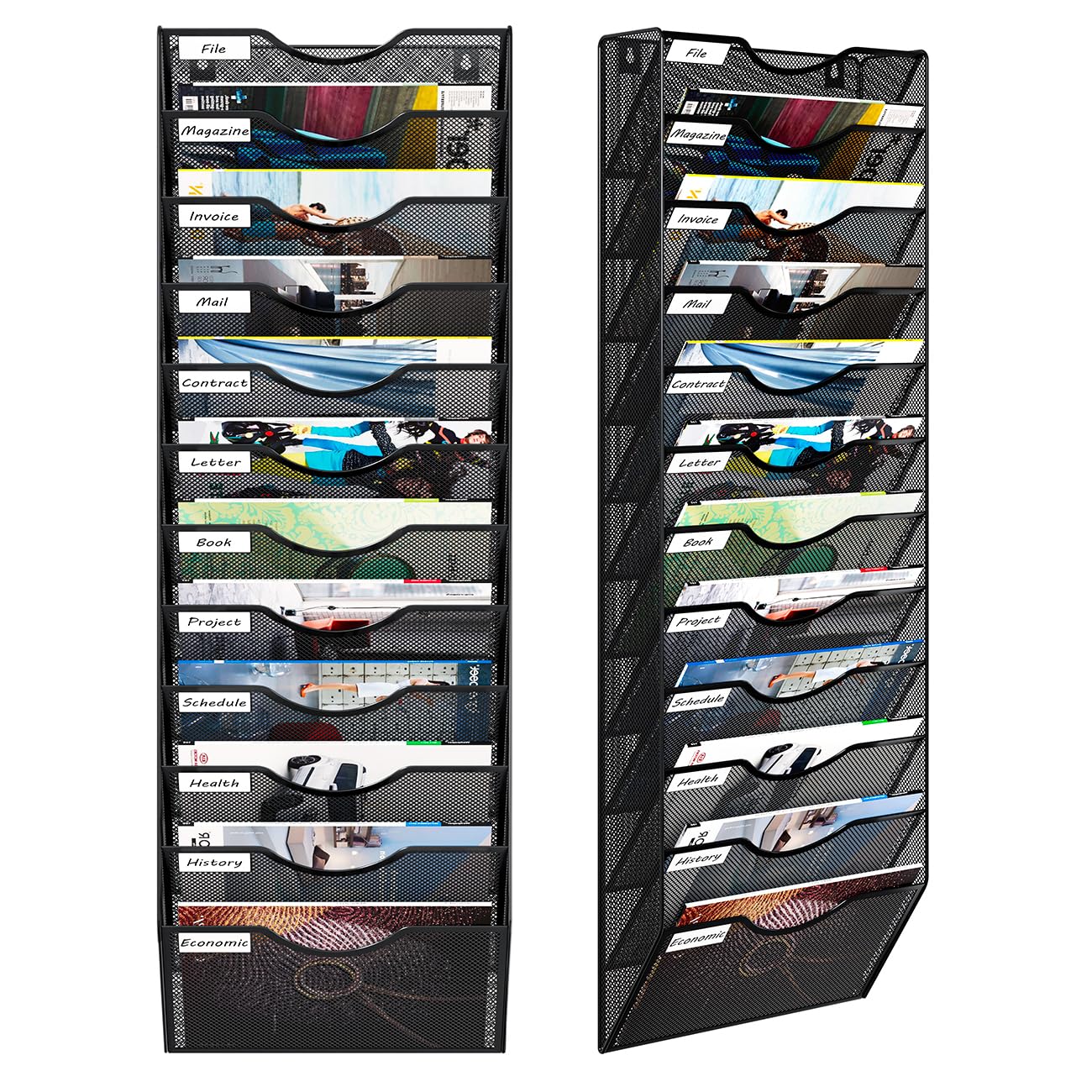12 Fächern Hohe Kapazität Document Wand Organizer Hängend.Hohe Qualität Metall Zeitschriftenhalter Wand für Büro/Studium/Zuhause,Schwarz