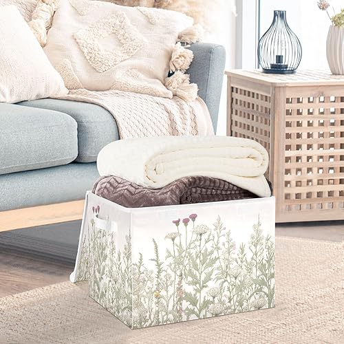 Miniatura 5 de Kigai Cesta de almacenamiento plegable de flores silvestres con tapas y asas contenedores de almacenamiento para estantes armario dormitorio