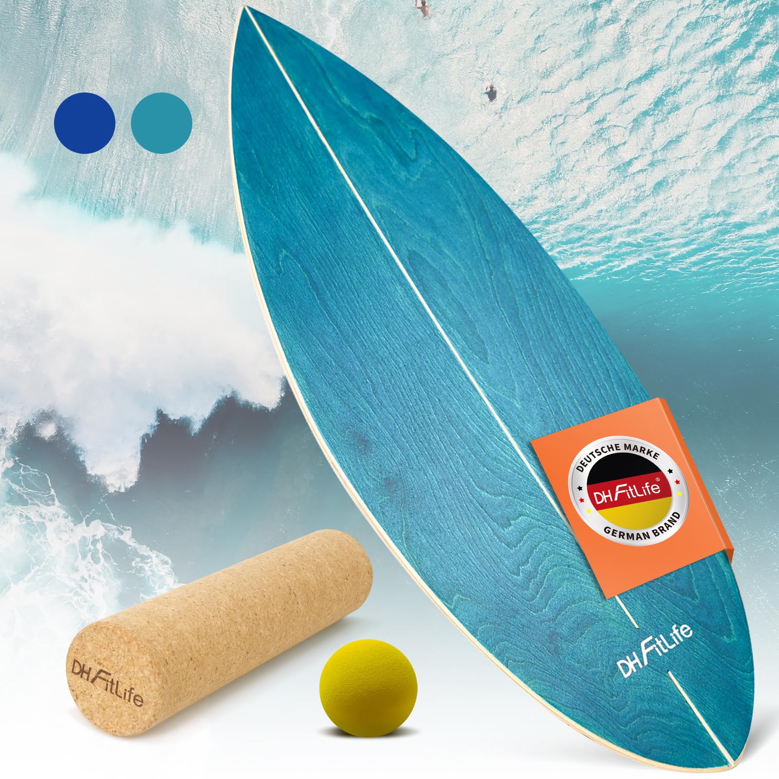 DH FitLife Tabla de Equilibrio de Madera, Balance Board con Rodillo y Bola