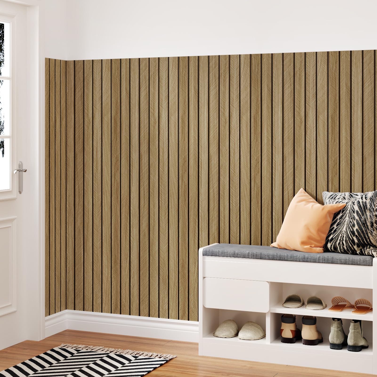 Panel de pared de listones de madera marrón acústico 3D para