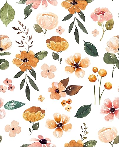 HAOKHOME 93246-2 Papel tapiz floral para despegar y pegar, papel de contacto extraíble texturizado blancoamarilloverde para dormitorio y baño, 17.7