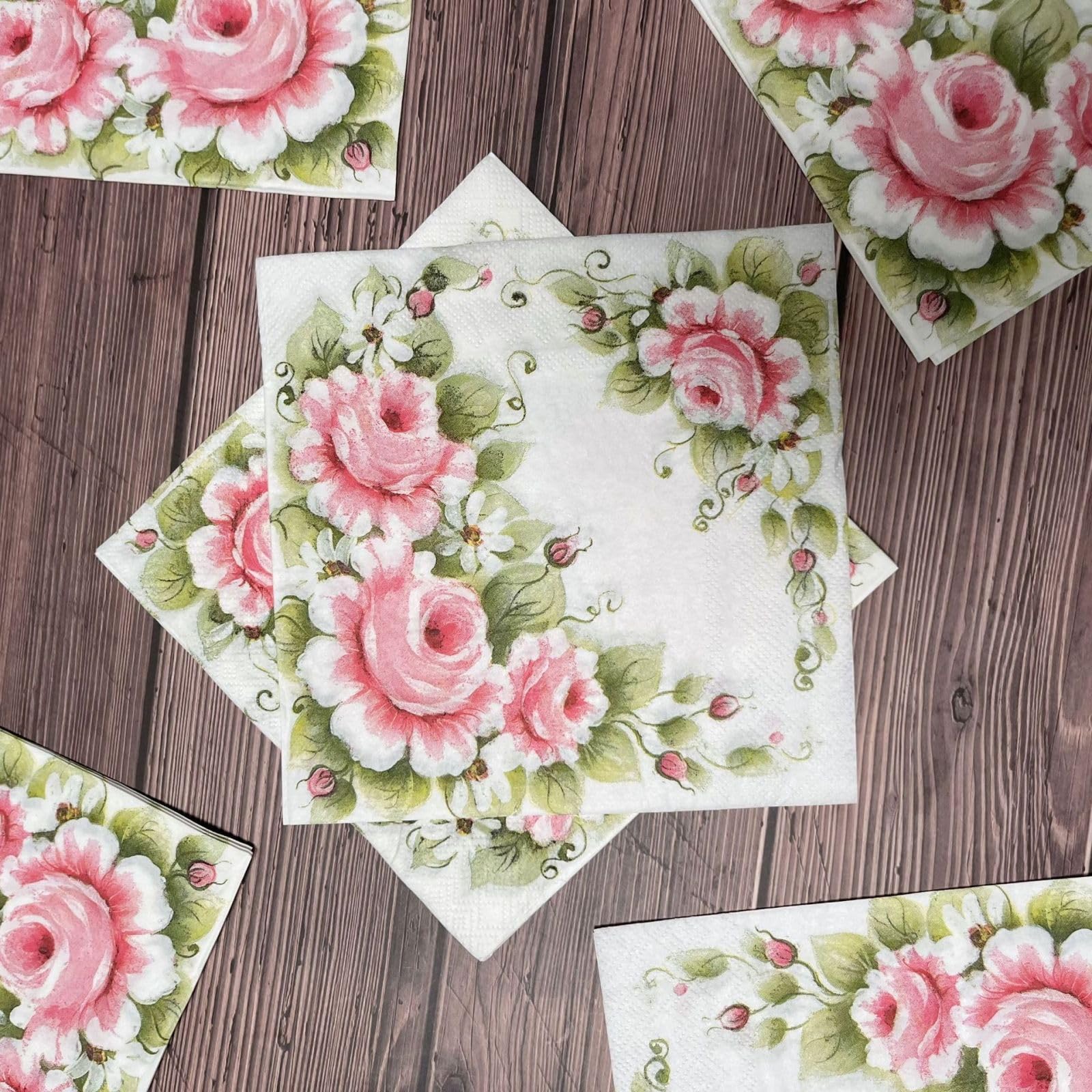 Serviette Papier Anniversaire Rose Vert Imprimer Serviette de Table Mariage Serviettes Papier Jetables Cocktail Serviettes de Table en Tissu pour Partys Cocktail Mariage Toilette 20 Paquet(33x33cm)
