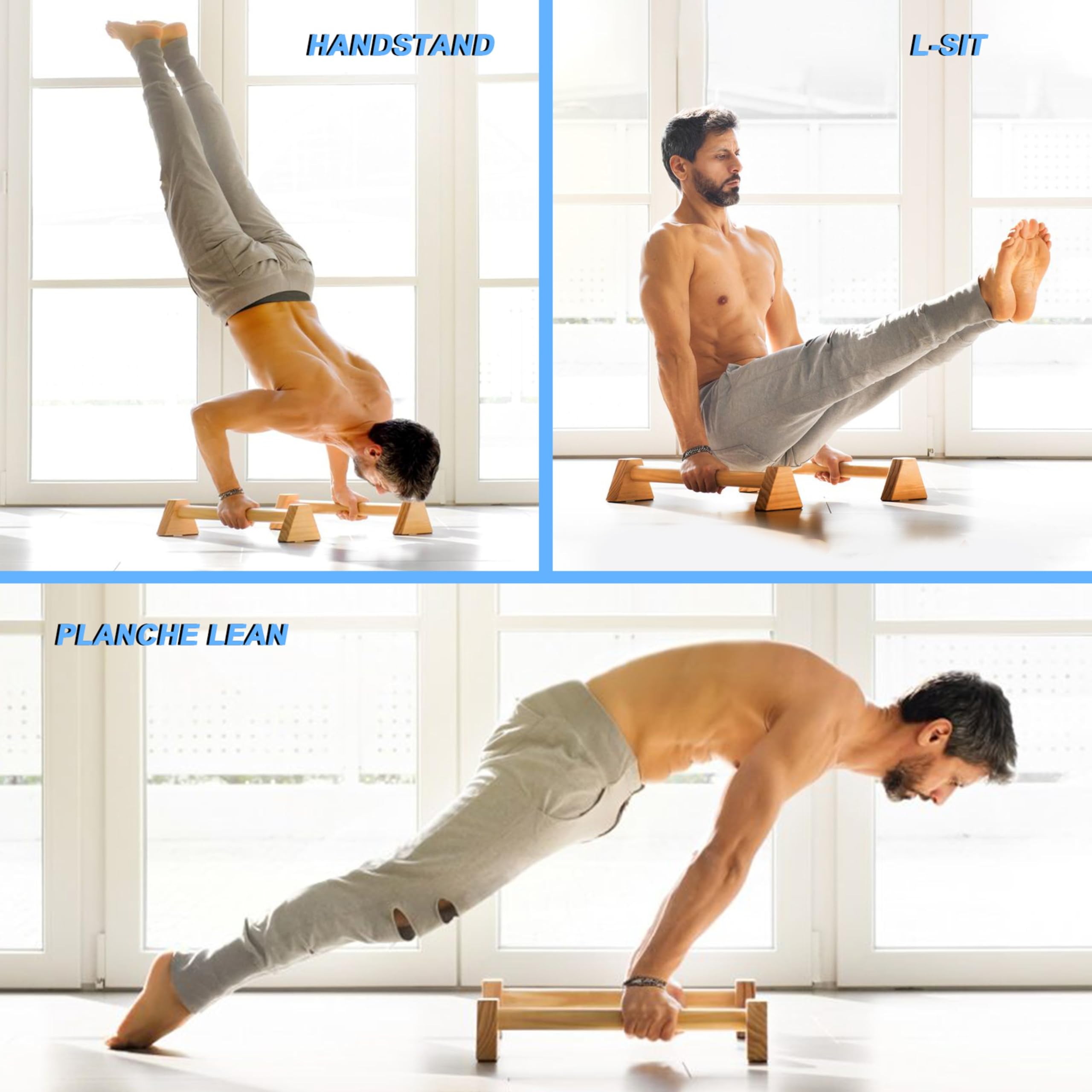 Calisthenics Starter Set – Fitness-Set für Anfänger mit Parallettes, Gymnastikringen, AB Roller, Wrist Wraps, Springseil und 3 Widerstandsbändern – Perfekt für Heim- und Outdoor-Workouts