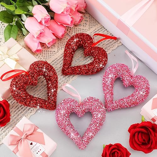 Miniatura 4 de Soulchen 10 adornos para árbol de San Valentín de 4.9 pulgadas, tamaño grande, de espuma de corazón con purpurina en 3D, decoración romántica