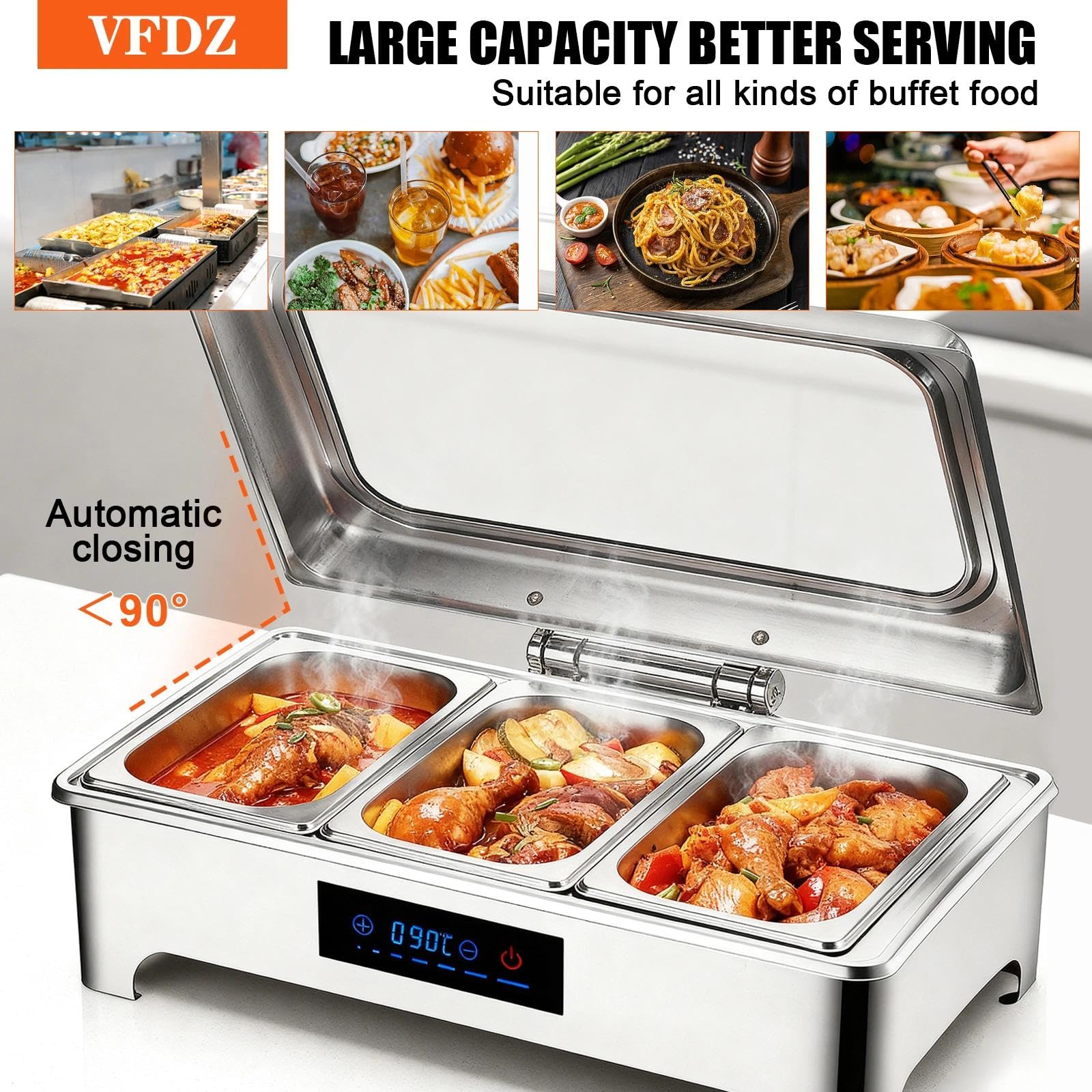 9L Calentador de Buffet de Acero Inoxidable, 400W 220V (1/1) | Chafing Dish Electrico, Calentador de Comida Buffet Electrico con Control Inteligente de Temperatura para Buffet, Catering