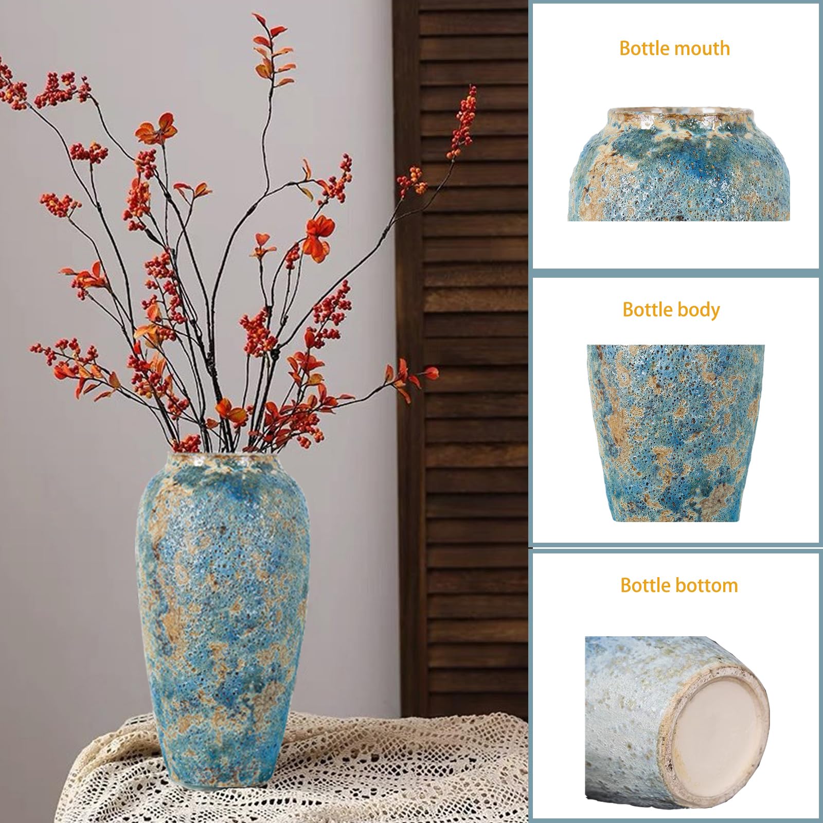 Amazon.com: Rustic Ceramic Flower Vase, Tall 13.8in Large Vintage