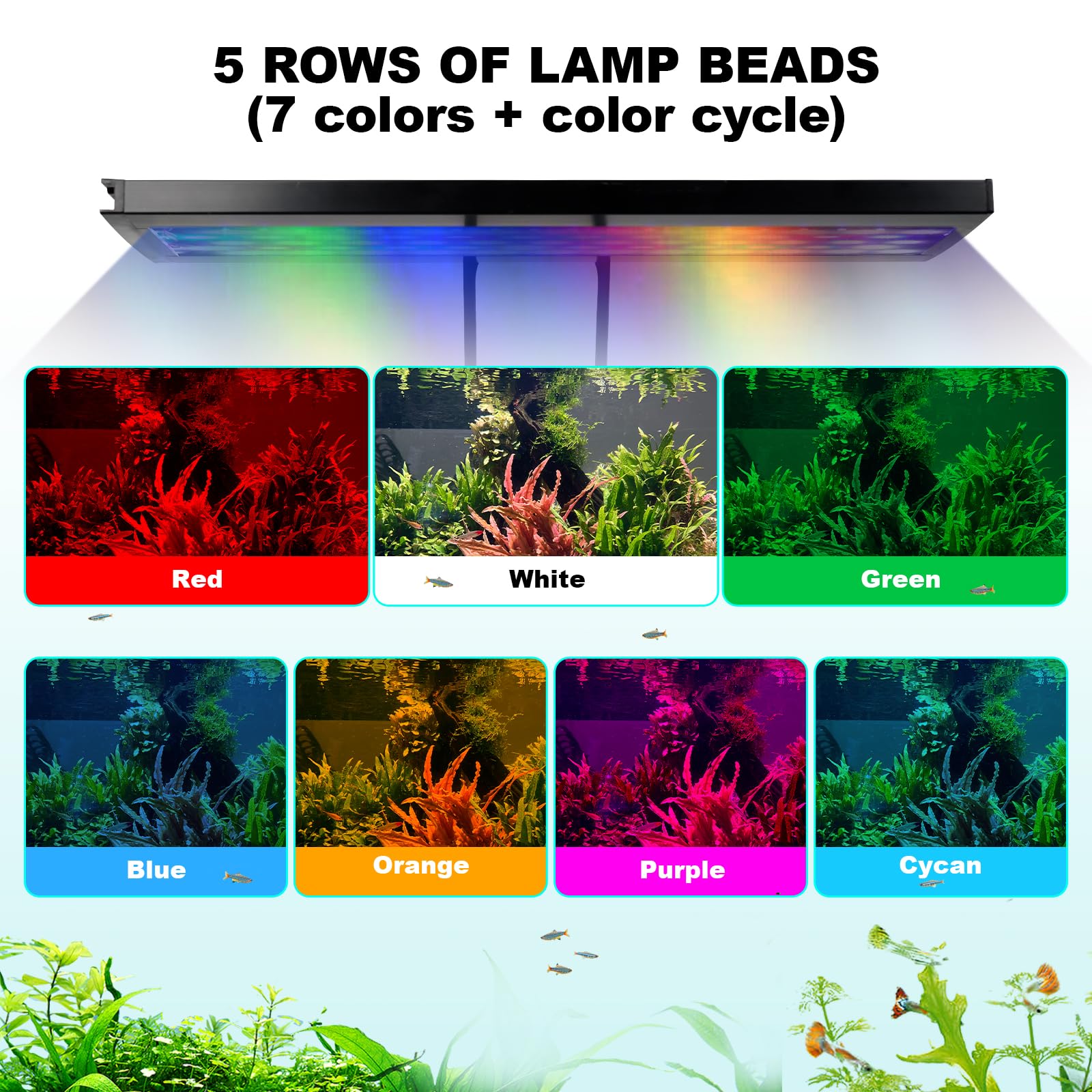 hygger Luz LED para acuario de iluminación 24/7, 12 W, modo de luz de luna, luz de sol y modo de bricolaje, luz de acuario ajustable con 7 colores para tanque plantado