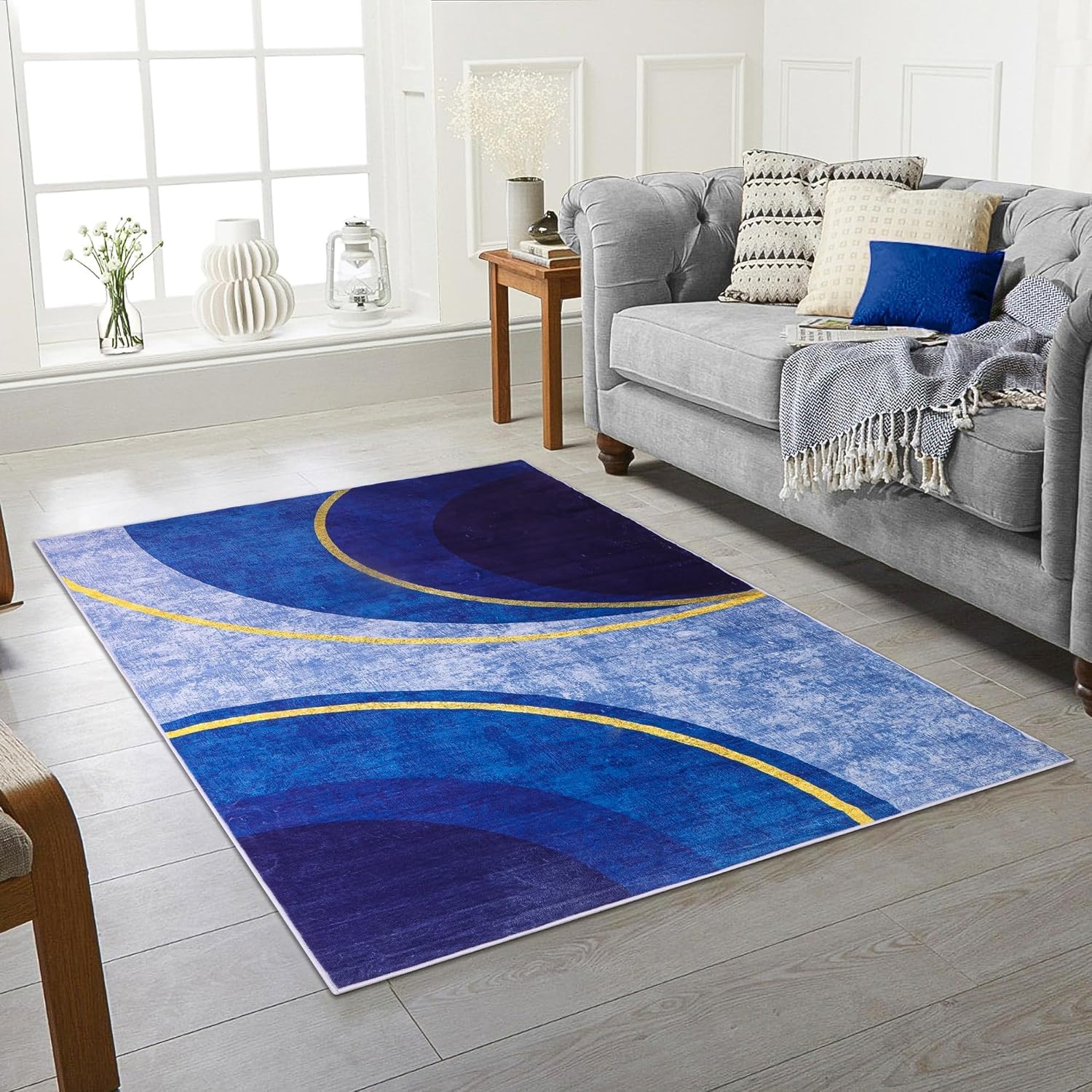Abstract Area Rug Extra Large Washable Rug Modern Soft Short Pile Area Rugs Non-Slip Non Shedding Navy Red Black Carpet for Living Room Dining Bedroom Office (Navy, 160 X 230 CM)