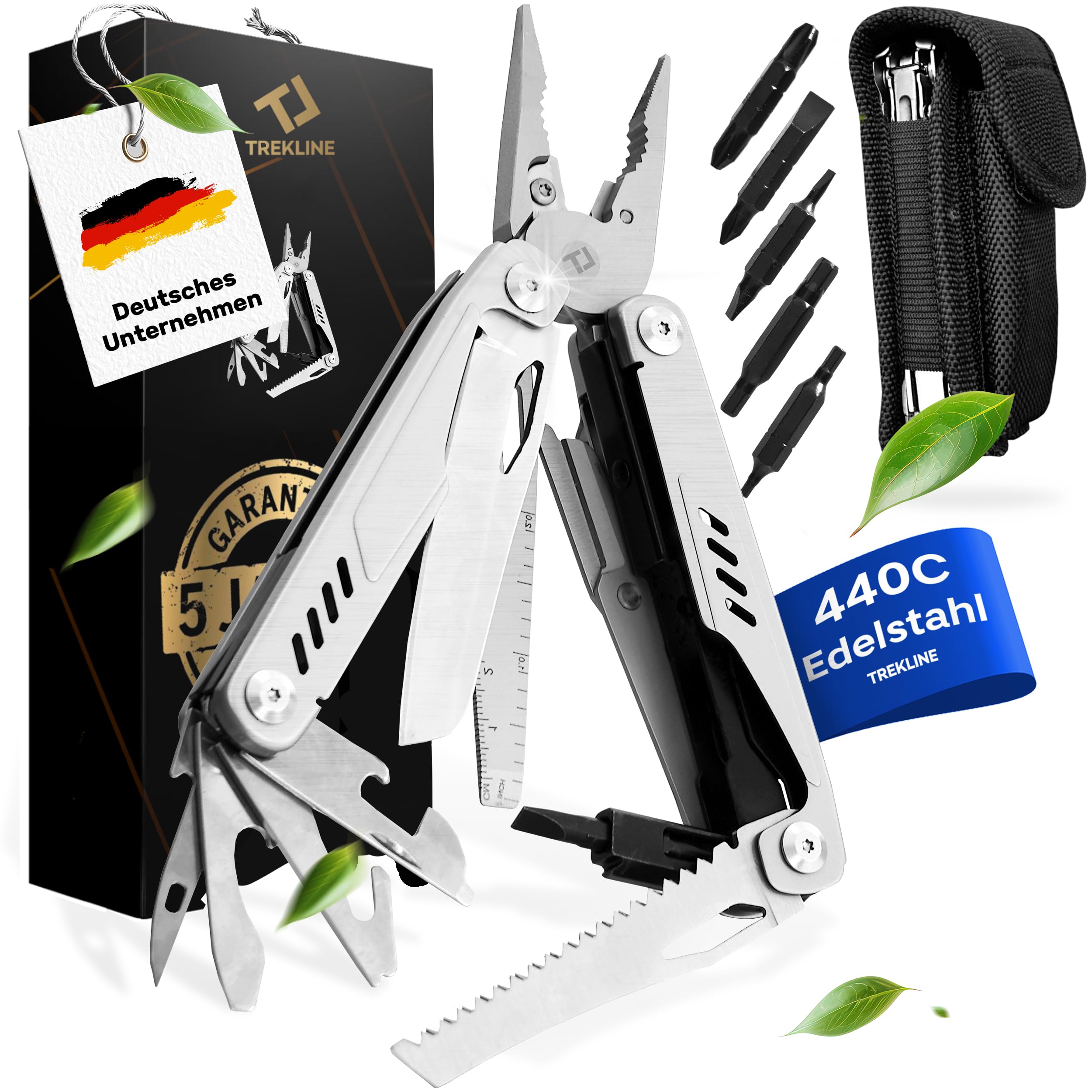 Pince Multifonction en Acier Inoxydable 440C, Multi-Outils Pliant de Poche pour Camping, Randonnée, Pêche et Bricolage (Trail Titan)